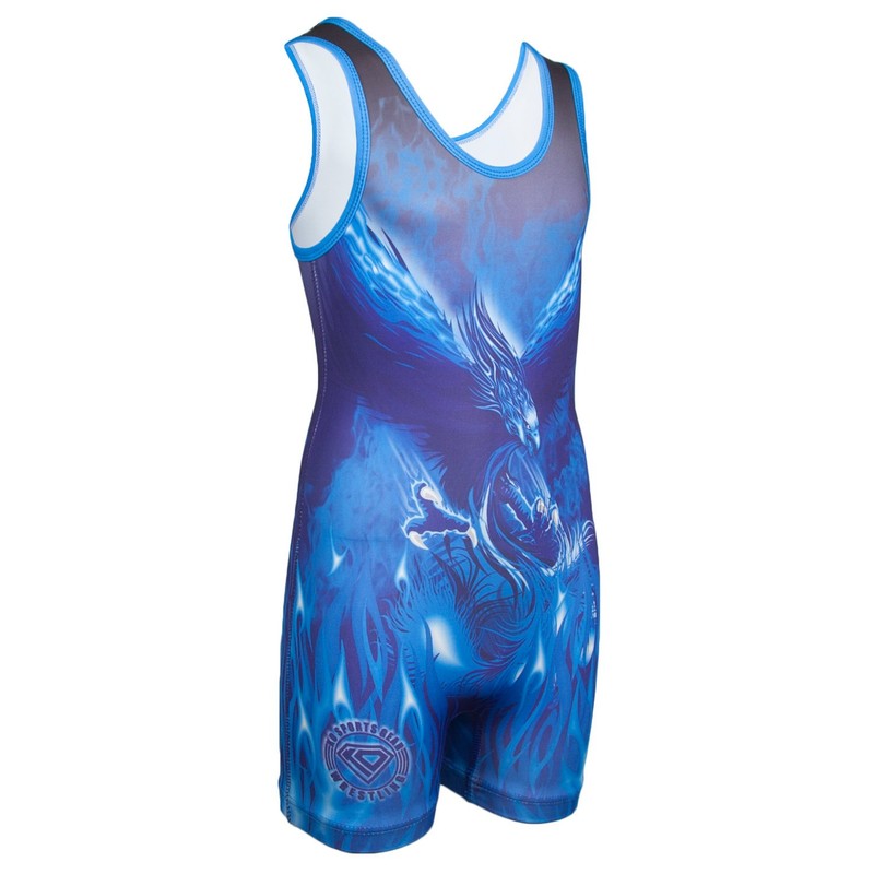 Wrestling Singlet por KO Deportes Gear: Azul Phoenix diseño, black