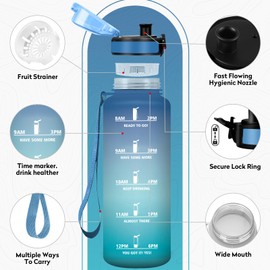 Water Bottle 1.5 L, Leak-Proof, Water Bottle with Time Marking, Sports Water Bottle with Filter, BPA-Free, Sports Water Bottle for Gym, Bike, Office, Outdoor, Adults, School, Yoga