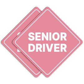 GEEKBEAR Senior Driver Car Sign - Sticker or Magnet & Color Options, Weather-Resistant - Diamond Shape 6.8 x 6.8 in (Light Pink, Reflective Magnet)