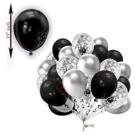 Black and Silver Balloons Pack of 30Pcs, 10 Inch Metallic Silver Black Confetti Balloons, Birthday Party Helium Balloons for Men Boys Baby Shower Wedding Graduation New Year Party Decorations