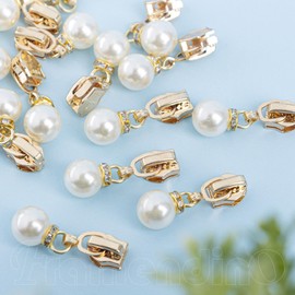 Framendino, 60 Pack Pearl Zipper Pulls #5 Metal Replacement Slider for Craft Making