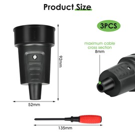 URHRHU 16 A Schuko Coupling, 3 x Rubber Coupling 250 V with Strain Relief, Shatterproof Protective Contact Coupling, IP44 Schuko Plug Sealing for Outdoor Use, 3.7 kW, Black