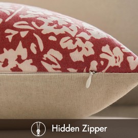 MIULEE Pack of 2 Christmas Floral Pillow Covers Decorative Throw Pillow Covers 20x20 Farmhouse Neutral Pillow Covers Modern Linen Cushion Covers for Living Room Sofa Bed,Red