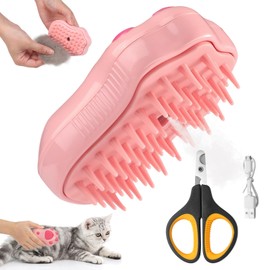 2Pcs Steamy Cat Brush - 3 in1 Cat Steamy Brush,Silicone Massage Grooming Brush with Water,Pet Hair Cleaner Brush Comb for Cats Dogs(Pink)