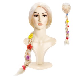 OVBOVA Princess Cosplay Wig for Women/Girls, Wig Women's Wig Carnival Long Braid Braided Blonde Blonde Rapunzel Braids Braided Hair Long Replacement Synthetic Wigs for Costume