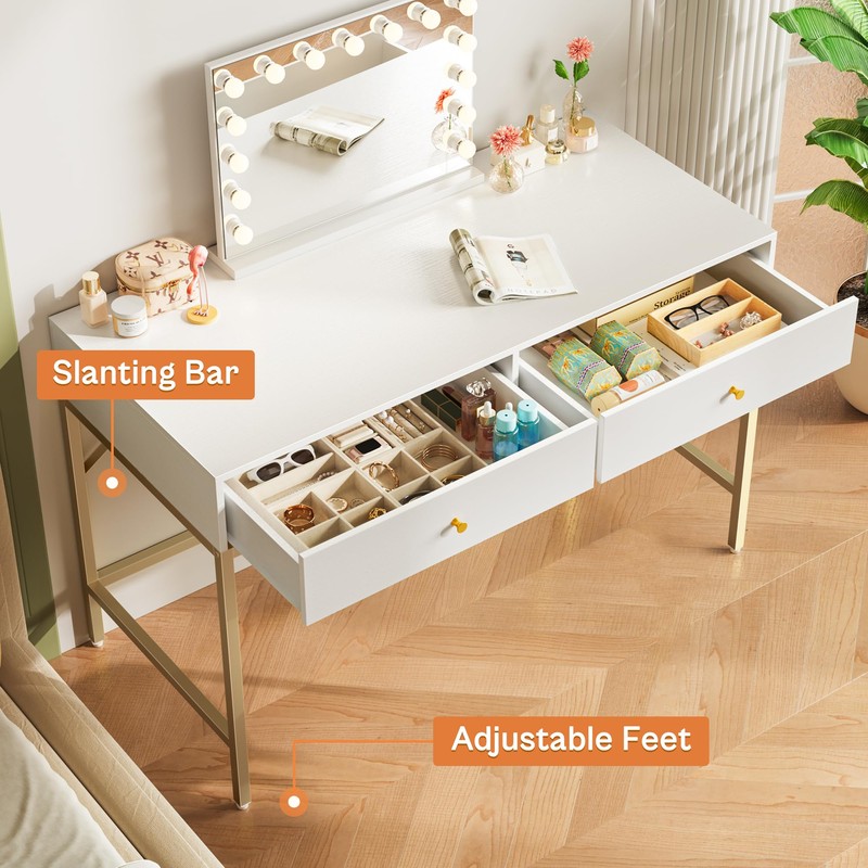 SUPERJARE Vanity Desk with Drawers, 47 inch Computer Desk, Modern
