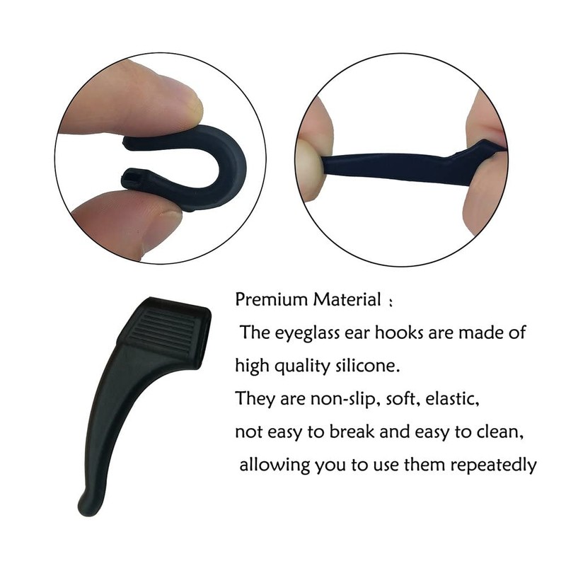YINGFENG 16 Pairs Black Glasses Ear Grip, Comfortable Silicone Elastic