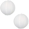 2 x 12" White round paper lantern with wire ribbing