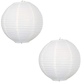 2 x 12" White round paper lantern with wire ribbing - 2 pack