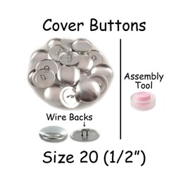 Size 20 (1/2") Buttons to Cover/Self Cover Buttons with Wire Backs by i Craft for Less - Qty 100 (with Tool)