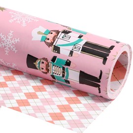 RUSPEPA Reversible Wrapping Paper Roll - Mini Roll - Pink Nutcracker Soldier Pattern Great for Christmas, Party, Holiday - 17.5 Inches X 32.8 Feet