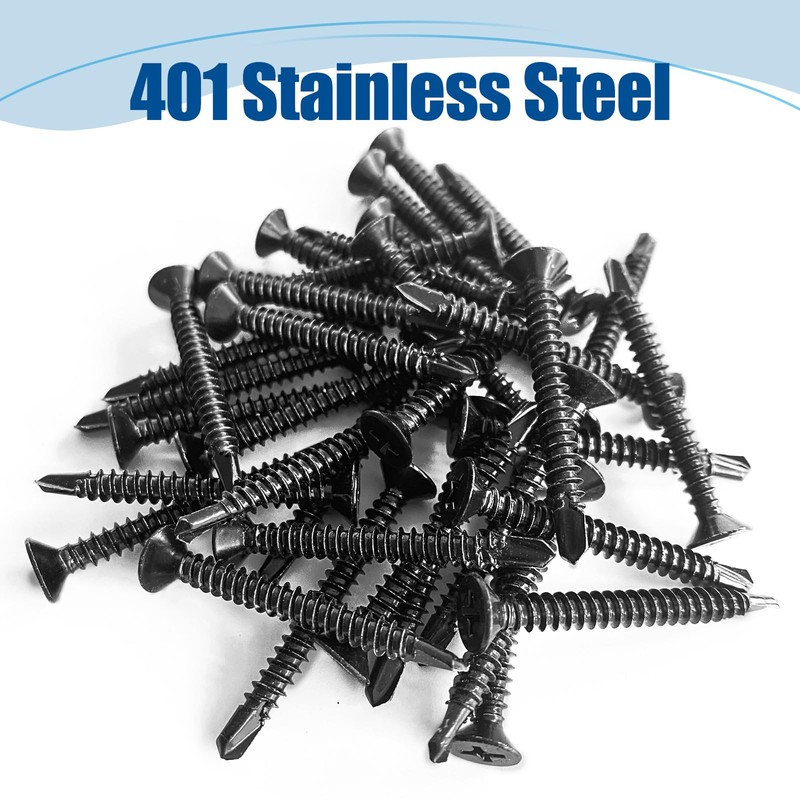 ANCHOREASE #8×1-1/4″ Sheet Metal Screws 200Pcs, 410 Stainless Steel Black