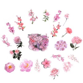 GINCEVHY 160 PCS(4 Pack) Vintage Cherry Blossom Floral Stickers, Natural Sakura Decals, Waterproof Transparent PET Self-Adhesive Decorative Flower Stickers, Aesthetic Scrapbooking