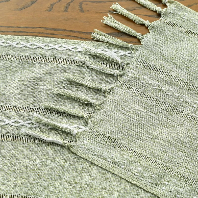 Artoid Mode Boho Sage Green Tassel Table Runner, Farmhouse Style