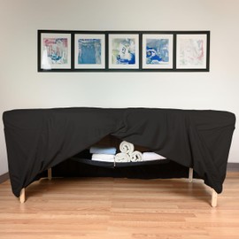 Microfiber Massage Table Skirt by Body Linen - Massage Table Bed Skirt to Fit Standard Size Massage Tables - Lightweight, Super Soft and Stain-Resisting - (Black)