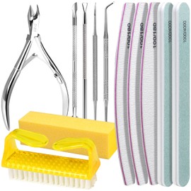 FANDAMEI Nail Care Set, Nail Files 100/180, Nail Buffer Block, Cuticle Tools, Nail Cuticle Nippers, Cuticle Trimmer, Cuticle Pusher, Manicure & Pedicure Kits, Toenail File, Yellow