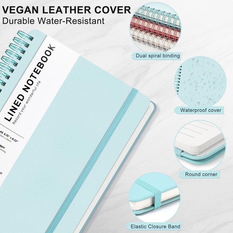 Lined Spiral Journal Notebook, A5 Hardcover Leather Notebook for Work,