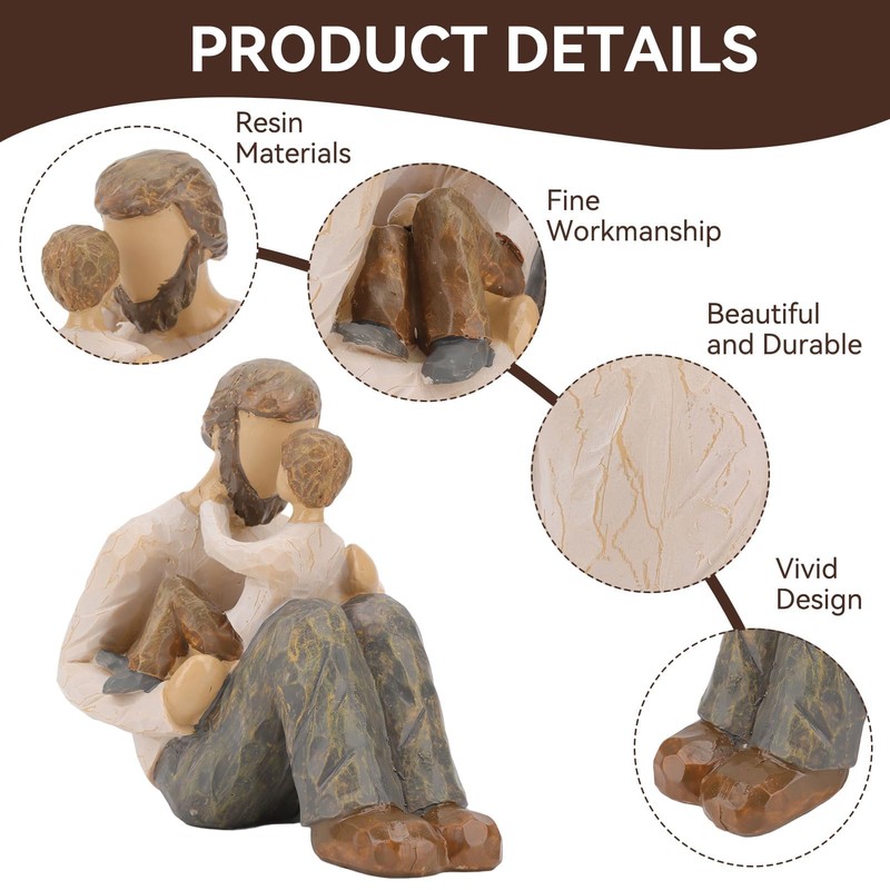 Father and Son Statue, Resin Cartoon Dad Holding Son Sculpture
