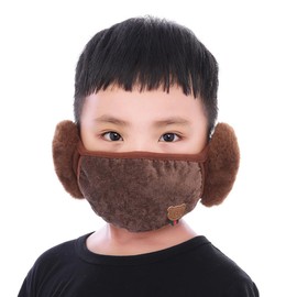 TecHong Kids Winter Warm Windproof Mask with Fluffy Ear Covers - Thick Dustproof Breathable Mouth Cover Half Face Earflaps Brown