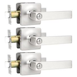 GOBEKOR 3 Pack Brushed Nickel Door Handles Interior Door Handle with Lock Privacy Door Levers Bedroom Bathroom Door Handles Interior Door Knobs