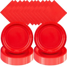 Zhehao 120 Pcs Disposable Paper Plates and Napkins Bulk Birthday Party Decorations 7 inch Disposable Plates for Baby Shower Wedding Party Supplies(Red)