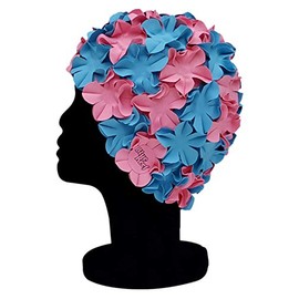 Blue Reef Isla Floral Ladies Classic Retro 3D Flower Petal 2 Colour Stylish Vintage Swimming Hat Swim Cap One Size Adults (Sky Blue/Pink)