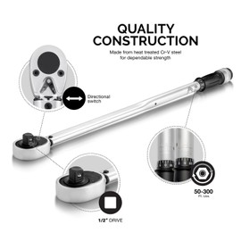 NEIKO PRO 03711B 3/4” Drive Adjustable Click Torque Wrench | SAE | 50-300 Foot-Pound | 34” Length | Chrome Vanadium Steel