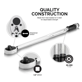 NEIKO PRO 03711B 3/4” Drive Adjustable Click Torque Wrench | SAE | 50-300 Foot-Pound | 34” Length | Chrome Vanadium Steel