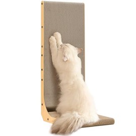 FUKUMARU Cat Scratcher, 32.7 Inch L Shape Cat Scratch Pad Wall Mounted, Cat Scratching Cardboard with Ball Toy for Indoor Cats, Extra Large