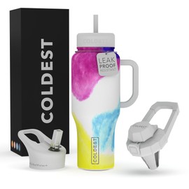 The Coldest Water Coldest 40 oz Tumbler with Handle and Straw, 100% Leak Proof Insulated Tumbler with Lid and Straw (3 Lids), Stainless Steel Tumblers for Women & Men, Cup Holder Friendly, 36 oz (Clouds of Tie Dye)