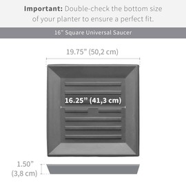 Crescent Garden Universal Square Plant Saucer, Durable Plant Tray for Square Planter, Heavy-Duty Square Drainage Dish, Indoor Drip Tray – Weathered Concrete (16 Inch Inner, 19.75 Inch Outer Diameter)