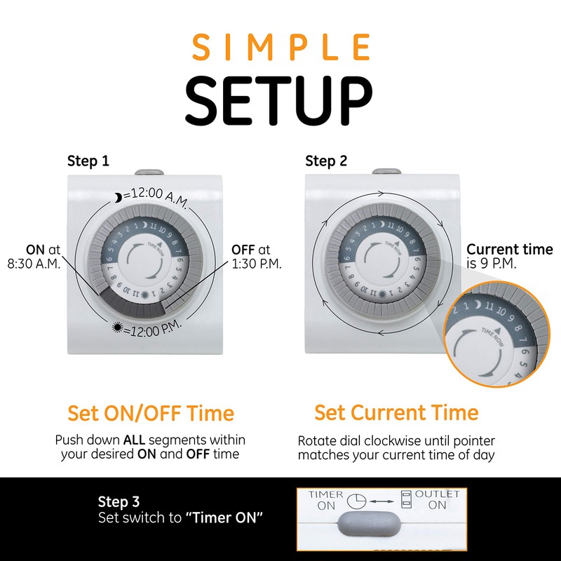 GE Mechanical Polarized Outlet Timer, Single Plug with 2 Prongs,