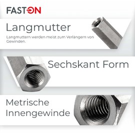 FASTON Hexagonal socket M12 x 30 stainless steel A2 (4 pieces) spacer sleeve spacer threaded sleeves spacer nuts long nuts sign holder