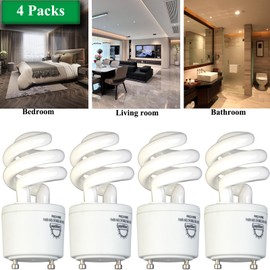 COOGGALAN 13 Watt GU24 Base 2 Prong Light Bulb, CFL T2 Mini Twist Lock Spiral Compact Fluorescent Bulbs Self Ballasted, 2700K Soft Warm White, 4 Pack