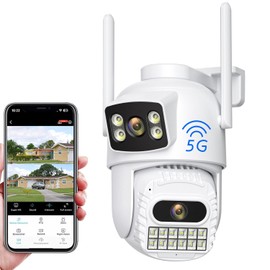 4K 8MP Dual Lens Security Camera Outdoor, 2.4Ghz/5Ghz WiFi 360°PTZ Camera Surveillance Exterieur, Auto Tracking, Human Detection, Color Night Vision, 2-Way Audio, IP66 Waterproof