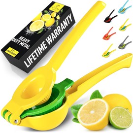 Metal 2-in-1 Lemon Squeezer - Sturdy Max Extraction Hand Juicer Lemon Squeezer Gets Every Last Drop - Easy to Clean Manual Citrus Juicer - Easy-Use Lemon Juicer Squeezer - Yellow/Green