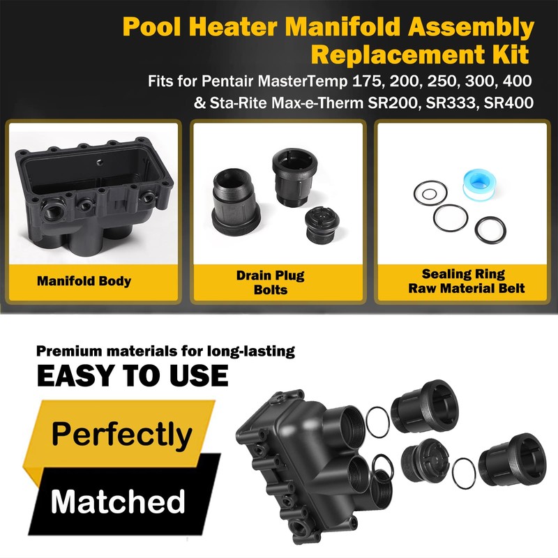 Pool Heater Manifold Assembly Replacement Kit for Pentair MasterTemp 175,
