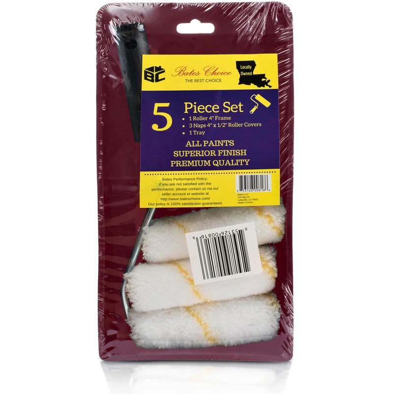 Bates Paint Tray Set - 5pcs, 4-Inch Roller Kit, Small