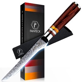 5.5" Boning Knife Fillet Knife Damascus Japanese Pro High Carbon Steel Sharp Curved Flexible Blade Kitchen Cleaver for Fish Poultry Chicken Meat Cutting with Sheath[Gift Box] Pakkawood Handle