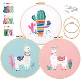 Mingham Embroidery Kit with Flossing Needles for Beginners Full Range Kits Alpaca Cactus Cross Stitch Starter Kit,CA-6