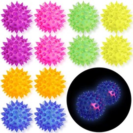 Deermon 12 Pack LED Light Up Fidget Sensory Bouncy Spiky Ball Squishy Glow in The Dark Flashing Stress Relief Spiky Balls Toy for Party Favors Kids Gifts School Rewards