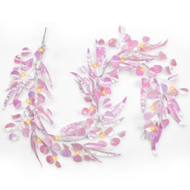 MDSTBN Pink Eucalyptus Garland with Lights, 6FT Spring Garland Faux Hanging Eucalyptus Leaves Vine for Mantle Porch Wall Wedding Arch Backdrop Table Decoration