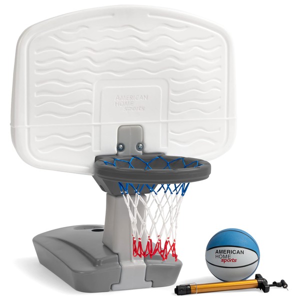 Simplay3 Pooltime Basketball Hoop Game Set for Swimming Pools, Includes Ball, Pump and Net Ages 8+, Made in The USA, Grey
