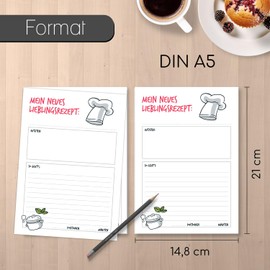 younikat Two Recipe Pads, 50 DIN A5 Recipe Sheets, My Favourite Recipes for Writing Yourself, Collect Notes, DV202
