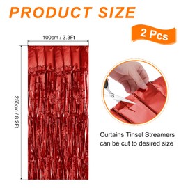 QUARKZMAN 2 Stück Rote Folienvorhang Hintergrund, 3,3ft x 8,2ft Tinsel Folienfransen Vorhang Tür Streamer für Geburtstagsabschluss-Verlobungspartydekorationen