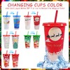 MOJMBSBY Pack of 5 Christmas Colour Changing Cups with Lid