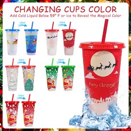 MOJMBSBY Pack of 5 Christmas Colour Changing Cups with Lid and Straw for Christmas Decoration, Reusable Cups for Christmas Party, 24 oz