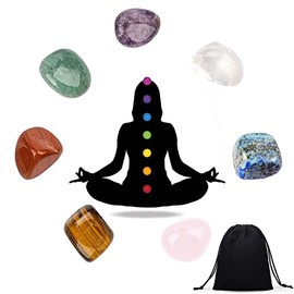 HKJHKJ Healing Crystals Set, Chakra Healing Crystals for Beginners 7 Chakra Stone Set Natural Gemstones for Anxiety Relief Balancing Yoga Meditation and Spiritual Awakening Worry Stone Reiki Positivity Gift