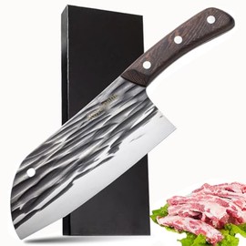 Cleaver Knife for Meat Cutting, 7.48 inch Ultra Sharp Meat Cleaver Knife, Professional Stainless Steel Meat Butcher Chopper, Chinese Vegetable Cleaver Chef Knife with Ergonomic Handle(CD-01)