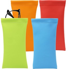 Glasses Case Squeeze Top Sunglasses Sleeve Pouch Leather Case Soft Slip in Eyeglasses Holder (4 Pack)